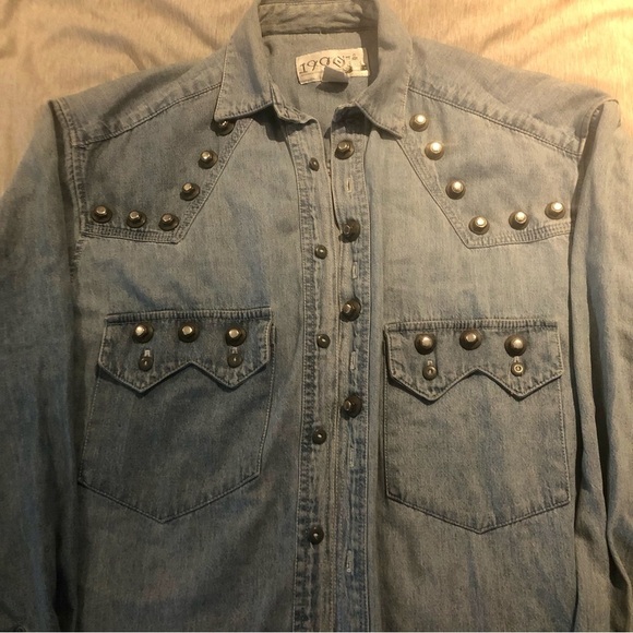 1990s ink  Y2k denim button down heavy rivet shirt sz small - Picture 2 of 6